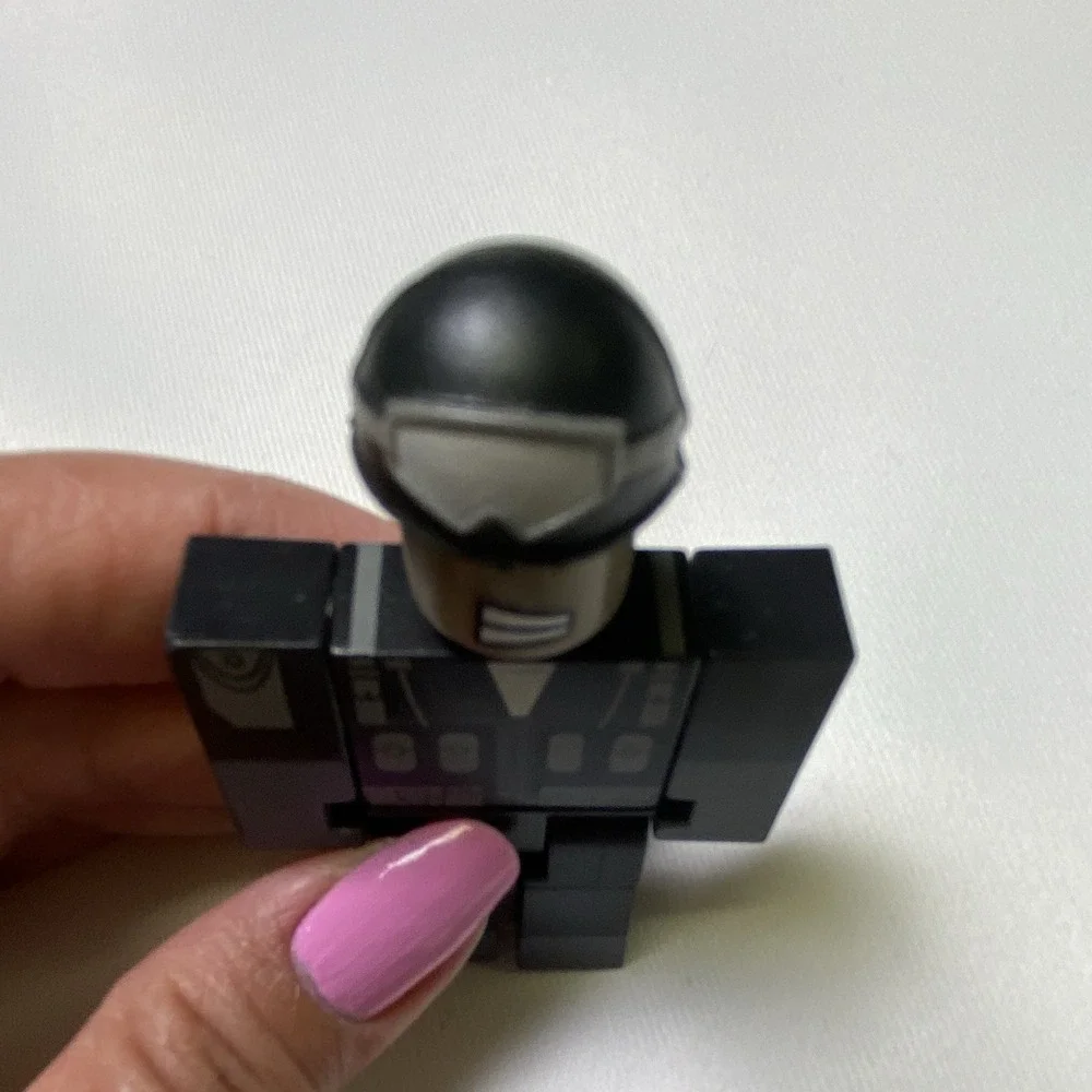 LEGO Minifigure Dark Gray Figure with Helmet mild scratches around body and face
